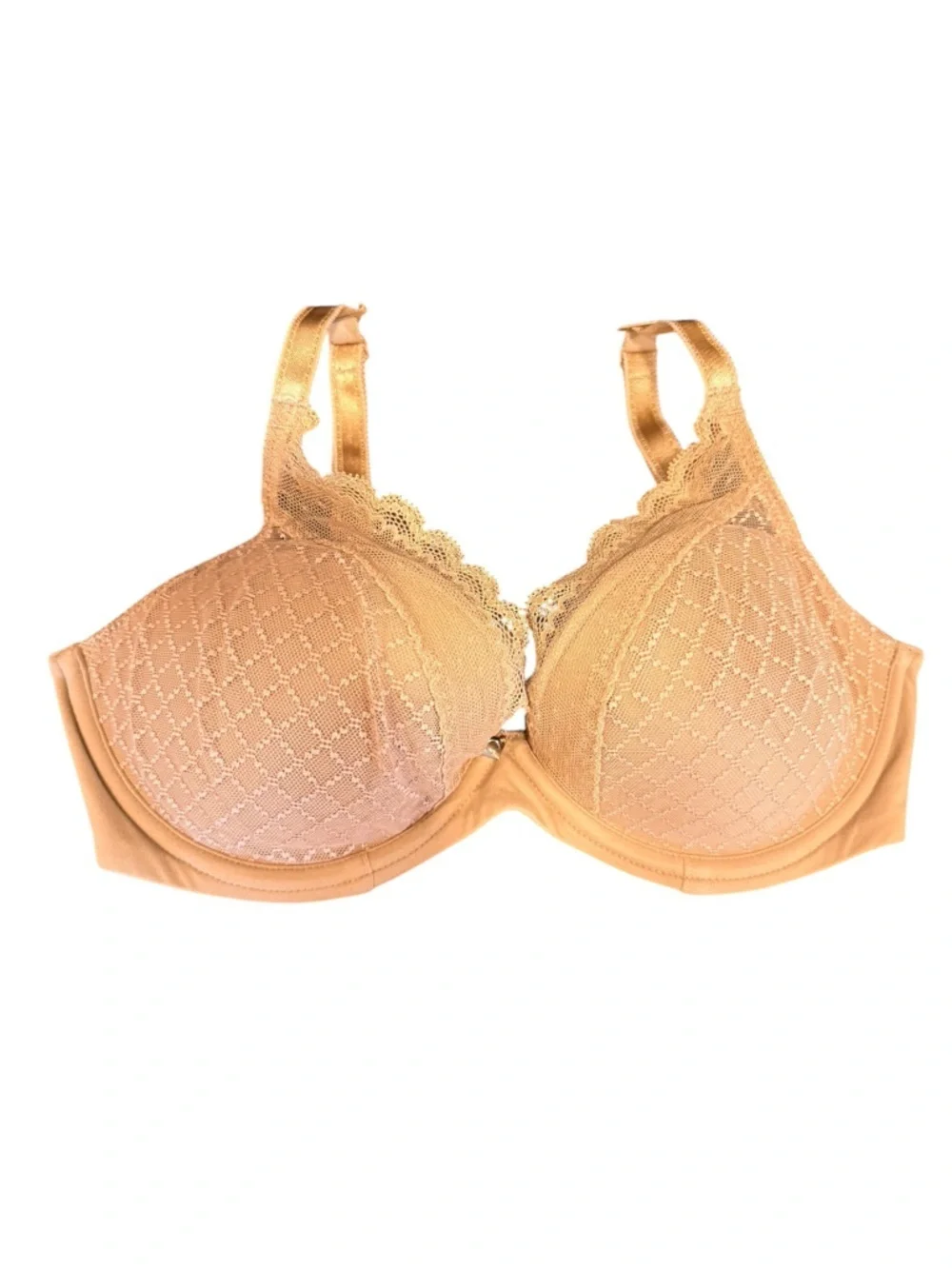 Chantelle Lace Underwire Balconette Bra Scalloped Satin Strap Nude 34D - Picture 1 of 7